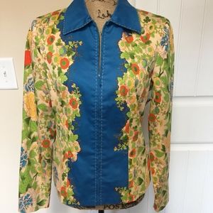 Colorful Floral L/S Zipper Front Jacket Sz 6